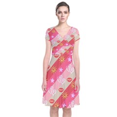 Background Desktop Pink Sun Stars Short Sleeve Front Wrap Dress by Sapixe