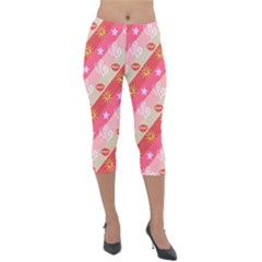 Background Desktop Pink Sun Stars Lightweight Velour Capri Leggings 