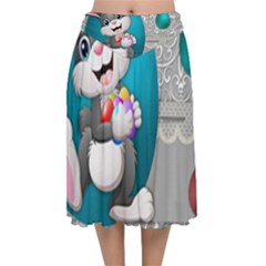 Illustration Celebration Easter Velvet Flared Midi Skirt