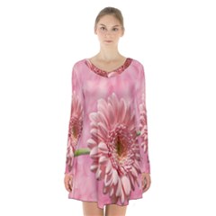 Background Texture Flower Petals Long Sleeve Velvet V-neck Dress by Sapixe