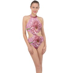 Background Texture Flower Petals Halter Side Cut Swimsuit