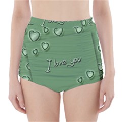 Card I Love You Heart Romantic High-waisted Bikini Bottoms by Sapixe