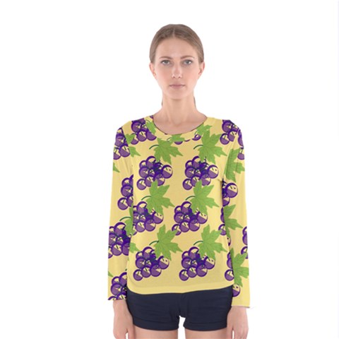 Grapes Background Sheet Leaves Women s Long Sleeve Tee by Sapixe