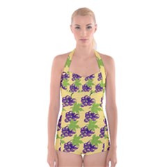 Grapes Background Sheet Leaves Boyleg Halter Swimsuit  by Sapixe