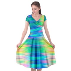 Wave Rainbow Bright Texture Cap Sleeve Wrap Front Dress by Sapixe