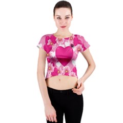 Background Flowers Texture Love Crew Neck Crop Top by Sapixe