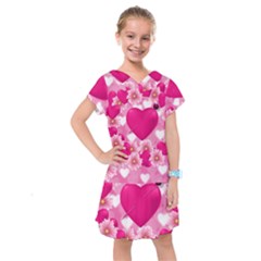 Background Flowers Texture Love Kids  Drop Waist Dress by Sapixe