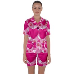 Background Flowers Texture Love Satin Short Sleeve Pyjamas Set by Sapixe