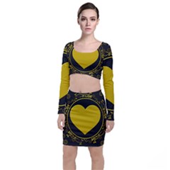 Background Heart Romantic Love Long Sleeve Crop Top & Bodycon Skirt Set by Sapixe