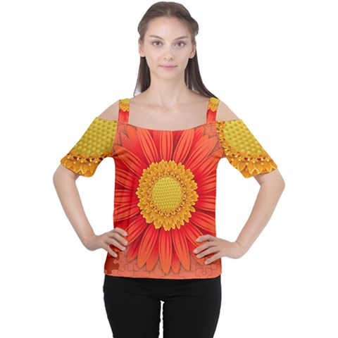 Flower Plant Petal Summer Color Cutout Shoulder Tee by Sapixe