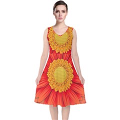 Flower Plant Petal Summer Color V-neck Midi Sleeveless Dress  by Sapixe