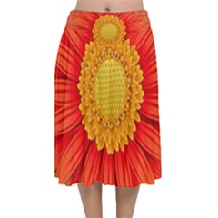 Flower Plant Petal Summer Color Velvet Flared Midi Skirt