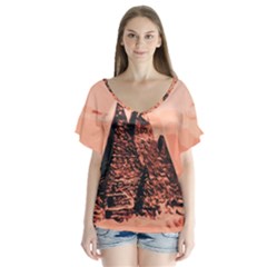 Pyramid Egypt Monumental V-neck Flutter Sleeve Top by Sapixe