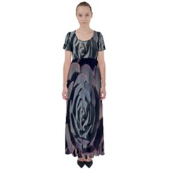 Succulent Green Pink Rosettes High Waist Short Sleeve Maxi Dress by Sapixe