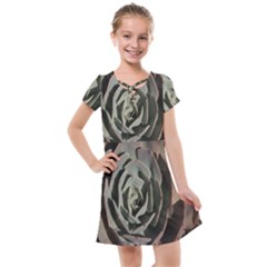 Succulent Green Pink Rosettes Kids  Cross Web Dress