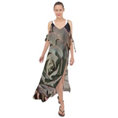 Succulent Green Pink Rosettes Maxi Chiffon Cover Up Dress