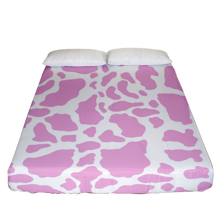 White Pink Cow Print Fitted Sheet (Queen Size)