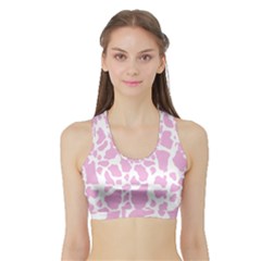 White Pink Cow Print Sports Bra With Border by LoolyElzayat