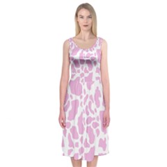 White Pink Cow Print Midi Sleeveless Dress by LoolyElzayat