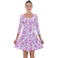 White Pink Cow Print Quarter Sleeve Skater Dress by LoolyElzayat