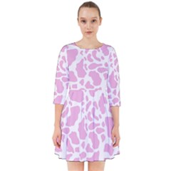 White Pink Cow Print Smock Dress by LoolyElzayat