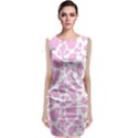 White Pink Cow Print Sleeveless Velvet Midi Dress View1