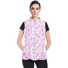 White Pink Cow Print Women s Puffer Vest by LoolyElzayat