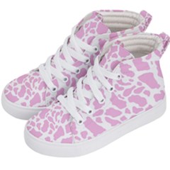 White Pink Cow Print Kid s Hi-top Skate Sneakers by LoolyElzayat