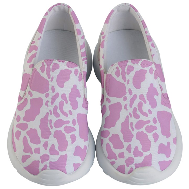 White Pink Cow Print Kid s Lightweight Slip Ons