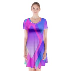 Squares Color Squares Background Short Sleeve V-neck Flare Dress by Sapixe