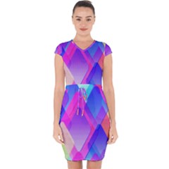 Squares Color Squares Background Capsleeve Drawstring Dress  by Sapixe