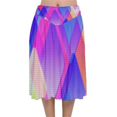 Squares Color Squares Background Velvet Flared Midi Skirt