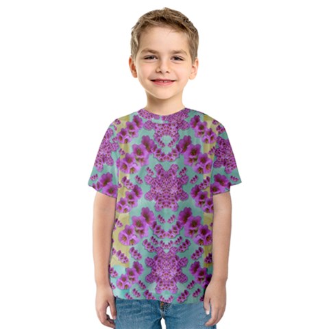 Climbing And Loving Beautiful Flowers Of Fantasy Floral Kids  Sport Mesh Tee by pepitasart