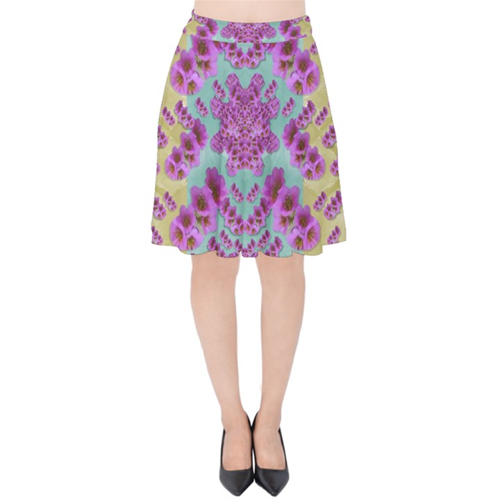 Climbing And Loving Beautiful Flowers Of Fantasy Floral Velvet High Waist Skirt