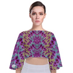 Climbing And Loving Beautiful Flowers Of Fantasy Floral Tie Back Butterfly Sleeve Chiffon Top by pepitasart