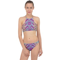 Climbing And Loving Beautiful Flowers Of Fantasy Floral Racer Front Bikini Set