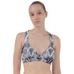 Black And White Fanned Feathers In Halftone Dots Sweetheart Sports Bra by jayaprime