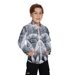 Black And White Fanned Feathers In Halftone Dots Windbreaker (kids) by jayaprime