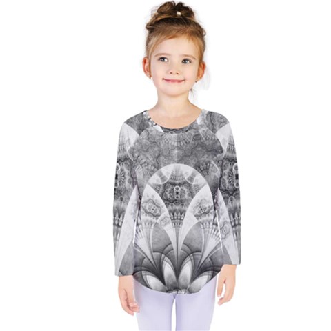 Black And White Fanned Feathers In Halftone Dots Kids  Long Sleeve Tee by jayaprime