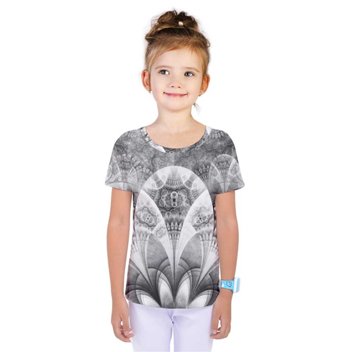 Black and White Fanned Feathers in Halftone Dots Kids  One Piece Tee