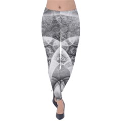 Black And White Fanned Feathers In Halftone Dots Velvet Leggings by jayaprime