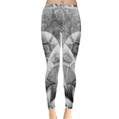 Black And White Fanned Feathers In Halftone Dots Inside Out Leggings by jayaprime