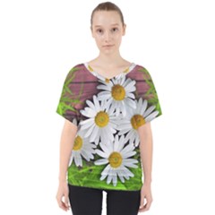 Flowers Flower Background Design V-neck Dolman Drape Top by Sapixe