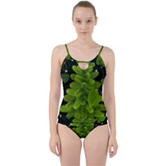 Decoration Green Black Background Cut Out Top Tankini Set by Sapixe