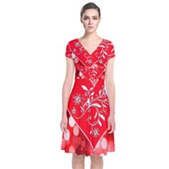 Love Romantic Greeting Celebration Short Sleeve Front Wrap Dress by Sapixe