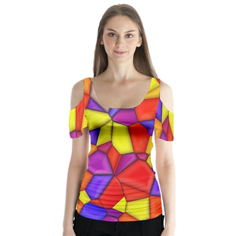 Mosaic Tiles Pattern Texture Butterfly Sleeve Cutout Tee  by Sapixe