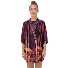 Forest Autumn Trees Trail Road Half Sleeve Chiffon Kimono by Sapixe