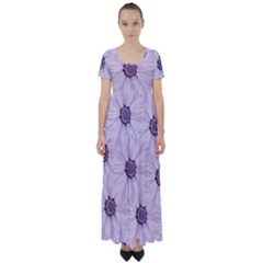 Background Desktop Flowers Lilac High Waist Short Sleeve Maxi Dress by Sapixe