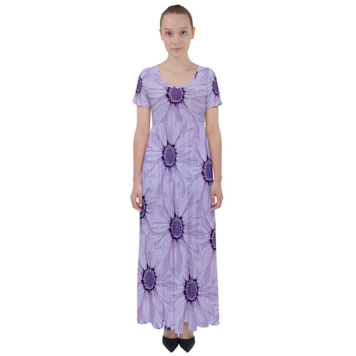 Background Desktop Flowers Lilac High Waist Short Sleeve Maxi Dress