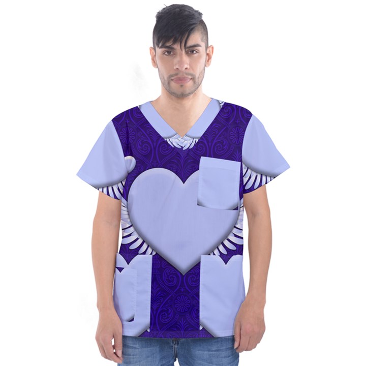 Background Texture Heart Wings Men s V-Neck Scrub Top